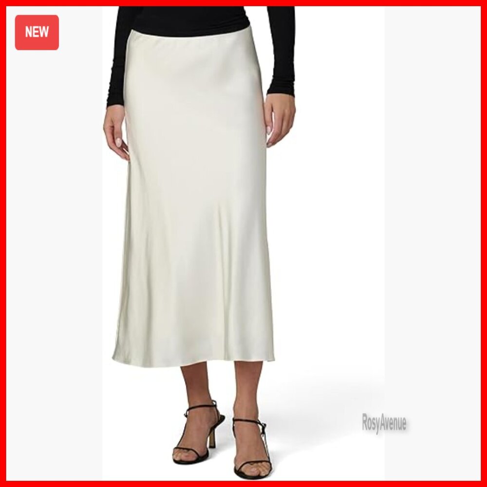 Midi Slip Skirt, Viscose Satin, Pull-On, Work Wear, Flattering Bias Cut